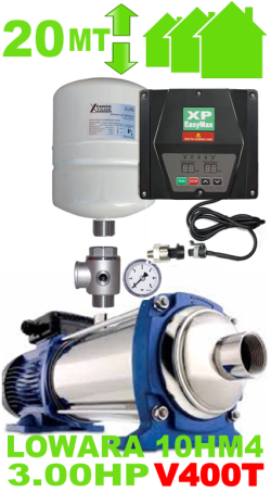 autoclave silenzioso per casa fino a 3 piani con giardino (max 20 appartamenti) completo di elettropompa LOWARA 10HM4 - raccordi inverter murale e polmone di compensazione - alimentazione trifase V400